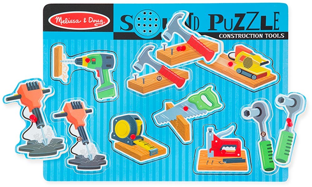 Melissa & Doug Construction Tools Sound Puzzle - Wooden Peg Puzzle