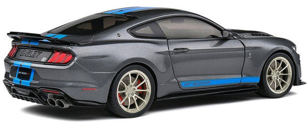 1/18 2022 Ford Mustang Shelby GT500 KR Dark Silver Metallic with Blue Stripes