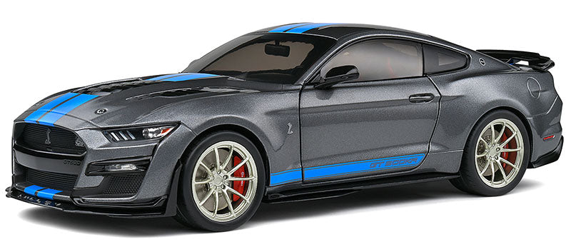 1/18 2022 Ford Mustang Shelby GT500 KR Dark Silver Metallic with Blue Stripes