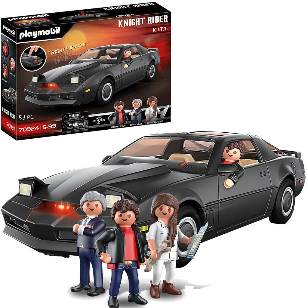 Playmobil 70924 Knight Rider - KITT - avec Les Personnages Michael Knight,  Devon, Bonnie et des Accessoires - Voiture emblématique de la série K2000