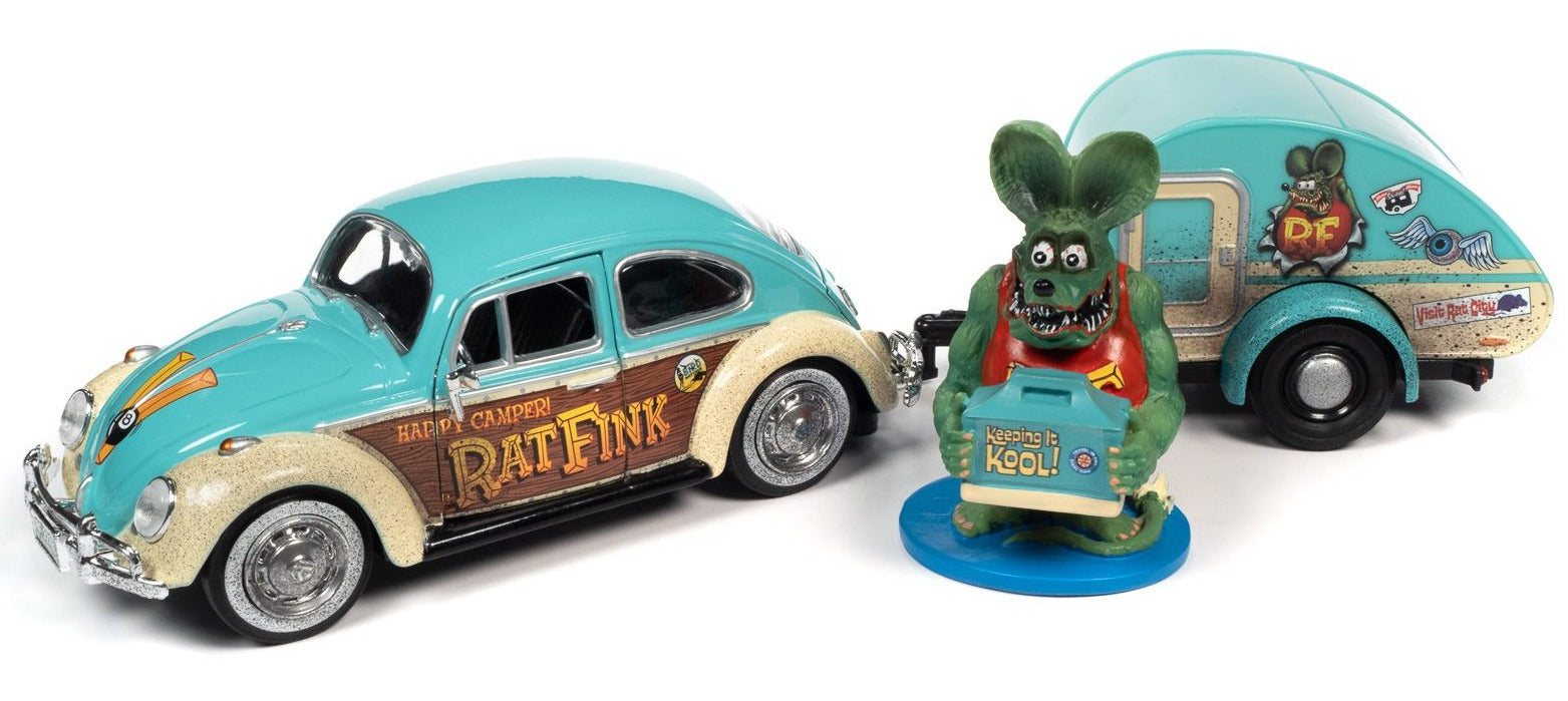 1/24 Rat Fink 1966 Volkswagen Beetle with Tear Drop Trailer with